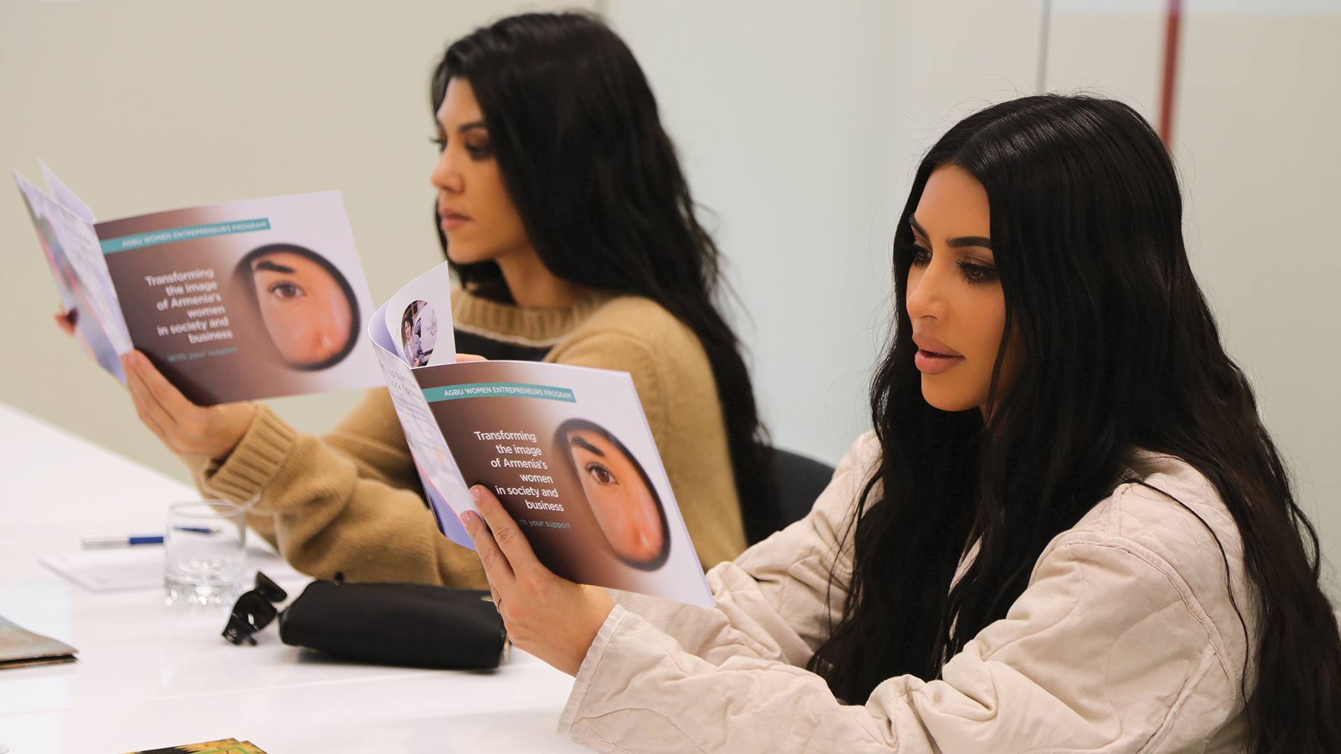 Kim and Kourtney Kardashian visit the AGBU Armenia office to learn about its Women Entreprenuers (WE) program, 2019