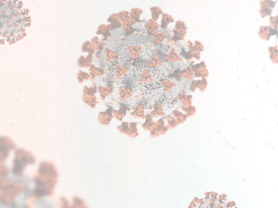 Coronavirus pieces floating in a subtle gradient of color and depth of field