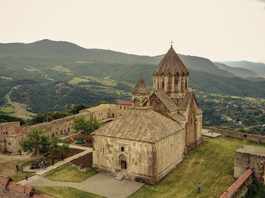An Armenian monastery in a style similar to the plans of the Armenian churches of Geghard, Hovhannavank, and Harichavank, was also built in the 13th century. Azerbaijani historians intentionally omit the fact that Gandzasar is a typical example of Armenian architecture of the 10th-13th centuries, as well as the numerous Armenian inscriptions in the drawing of the facade.